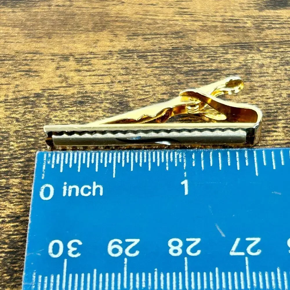 Swank Gold Plated Cufflinks Diamond Cut Square Vintage Tie Clip Prong Set